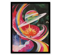 Abstract Colourful Planet in Space Artwork Galaxy Framed Art Print Artery8 Multi A4