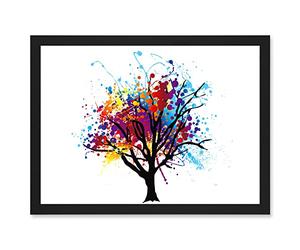 Artery8 Abstract Colourful Tree Splash Painting Illustration A4 Artwork Framed Wall Art Print