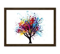 Abstract Colourful Tree Splash Painting Illustration A4 Artwork Framed Wall Art Print Artery8 Brown One Size