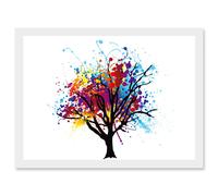 Artery8 Abstract Colourful Tree Splash Painting Illustration A4 Artwork Framed Wall Art Print