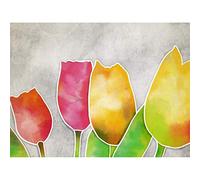 Artery8 Abstract Colourful Tulip Flowers Painting Art Print Canvas Premium Wall Decor Poster Mural