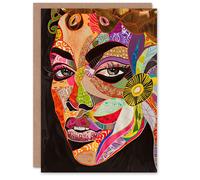 Artery8 Greeting Card Abstract Colourful Woman Portrait Mosaic Artwork Blank For Him Or Her Art Birthday Card