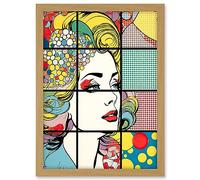 Artery8 Abstract Comic Book Style Bubbles Geometric Patterns and Woman Face Pop Art Halftone Artwork Framed A3 Wall Art Print