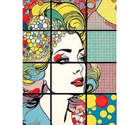 Artery8 Abstract Comic Book Style Bubbles Geometric Patterns and Woman Face Pop Art Halftone Large Wall Art Poster Print Thick Paper 18X24 Inch