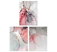Artery8 Abstract Coral Grey Agate Stone Marble Set Of 3 Unframed Wall Art Prints Bedroom Bathroom Aesthetic Calm Pink A4