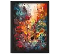 Artery8 Abstract Coral Reef Organic Shapes Modern Rainbow Acrylic Colour Painting Artwork Framed Wall Art Print A4