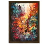 Abstract Coral Reef Organic Shapes Modern Rainbow Acrylic Colour Painting Artwork Framed Wall Art Print A4 Artery8 Brown One Size