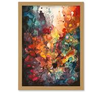 Abstract Coral Reef Organic Shapes Modern Rainbow Acrylic Colour Painting Artwork Framed Wall Art Print A4 Artery8 Light Oak One Size