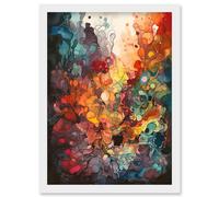 Abstract Coral Reef Organic Shapes Modern Rainbow Acrylic Colour Painting Artwork Framed Wall Art Print A4 Artery8 White One Size