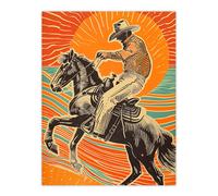 Artery8 Abstract Cowboy on Horse Sunset Western America Wall Art Print in Orange | Size: W12" x H16" Artery8 Orange W12" x H16"