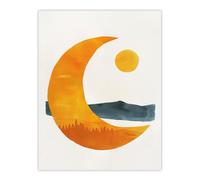 Abstract Crescent Moon Sun Sea Orange Blue Boho Wall Art Print Artery8 Yellow W24 inch x H32 inch