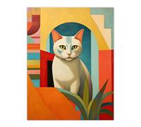Artery8 Abstract Cubist Cat And Plant Feline Geometric Contemporary Artwork Extra Large XL Wall Art Poster Print