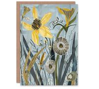 Artery8 Abstract Daffodils Bloom Rustic Artwork Spring Birthday Art Card in Blue Artery8 Blue