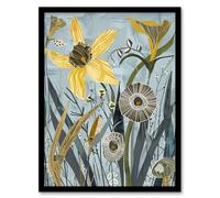 Artery8 Abstract Daffodils Bloom Rustic Artwork Spring Framed Art Print in Blue | Size: W12" x H16" Artery8 Blue W12" x H16"