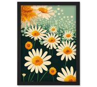 Artery8 Abstract Daisy Blossoms Flowers Artwork Framed Wall Art Print A4 in Black Artery8 Black