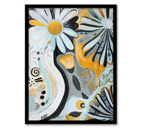 Artery8 Abstract Daisy Wild Flowers Painting Pastels Gold Framed Art Print in Blue | Size: W12" x H16" Artery8 Blue W12" x H16"
