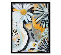 Artery8 Abstract Daisy Wild Flowers Painting Pastels Gold Kids Bedroom Artwork Framed Wall Art Print A4