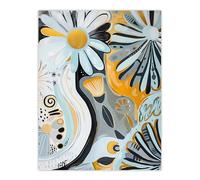 Abstract Daisy Wild Flowers Painting Pastels Gold Wall Art Print Artery8 Blue W24 inch x H32 inch