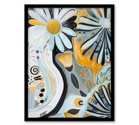 Artery8 Abstract Daisy Wild Flowers Painting Pastels Gold Kids Bedroom Artwork Framed Wall Art Print A4