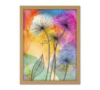 Artery8 Abstract Dandelion Flowers Colourful Painting Artwork Framed Wall Art Print 18X24 Inch