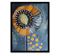 Artery8 Abstract Dandelion Orange Blue Floral Folk Art Living Room Artwork Framed Wall Art Print A4