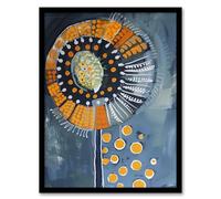 Artery8 Abstract Dandelion Orange Blue Floral Folk Art Living Room Artwork Framed Wall Art Print 18X24 Inch