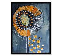 Artery8 Abstract Dandelion Orange Blue Floral Folk Art Living Room Artwork Framed Wall Art Print A4