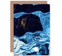 Artery8 Abstract Dark Blue Gold Drips Greetings Card Artery8 Blue