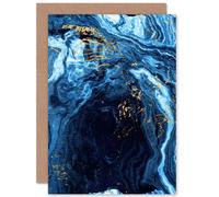 Artery8 Abstract Dark Blue Gold Flow Greetings Card Artery8 Blue