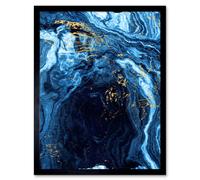 Artery8 Abstract Dark Blue Gold Flow Home Decor 12x16" Framed Wall Art | Size: W12" x H16" Artery8 Blue W12" x H16"