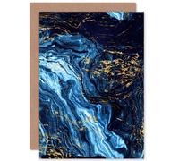 Wee Blue Coo Abstract Dark Blue Gold Pour Greeting Card With Envelope Inside Premium Quality