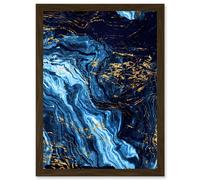 Artery8 Abstract Dark Blue Gold Pour Watercolour Modern Artwork Framed Wall Art Print A4 in Brown Artery8 Brown