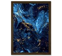 Wee Blue Coo Abstract Dark Blue Gold Swirl Watercolour Modern Artwork Framed Wall Art Print A4