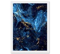 Artery8 Abstract Dark Blue Gold Swirl Watercolour Modern Artwork Framed Wall Art Print A4 in White Artery8 White
