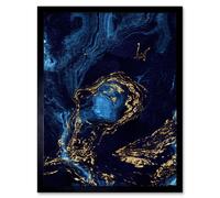 Artery8 Abstract Dark Blue Gold Waves Living Room 12x16" Framed Wall Art Print | Size: W12" x H16" Artery8 Blue W12" x H16"