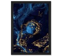 Wee Blue Coo Abstract Dark Blue Gold Waves Modern Artwork Framed Wall Art Print A4
