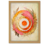 Artery8 Abstract Dreamcatcher With Feathers In Soft Pastel Palette Artwork Framed Wall Art Print A4 in Light Oak Artery8 Light Oak