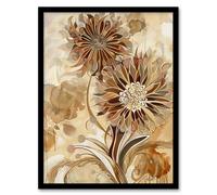 Artery8 Abstract Earthy Wildflowers Floral Mandala Design Framed Art Print in Brown | Size: A4 Artery8 Brown A4