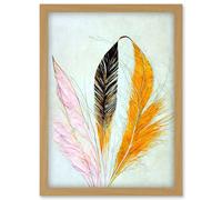 Artery8 Abstract Feathers Drawing Plume Of Warm Autumnal Colours Artwork Framed Wall Art Print A4 in Light Oak Artery8 Light Oak