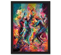 Artery8 Abstract Figures Vibrant Dance Expression Artwork Framed Wall Art Print A4