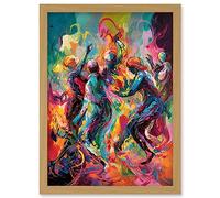 Artery8 Abstract Figures Vibrant Dance Expression Artwork Framed Wall Art Print A4