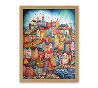 Artery8 Abstract Fishing Village Folk Art Artwork Framed Wall Art Print 18X24 Inch