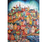 Artery8 Abstract Fishing Village Folk Art Premium Wall Art Canvas Print 18X24 Inch