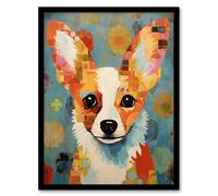 Artery8 Abstract Floral Corgi Dog Geometric Cubist Flowers Art Print Framed Poster Wall Decor in Black | Size: W12" x H16" Artery8 Black W12" x H16"