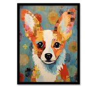 Artery8 Abstract Floral Corgi Dog Geometric Cubist Flowers Artwork Framed Wall Art Print A4