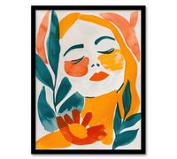 Abstract Floral Female Portrait Orange Teal Boho Framed Art Print Artery8 Multi A4