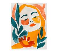 Artery8 Abstract Floral Female Portrait Orange Teal Boho Living Room Large Wall Art Poster Print Thick Paper 18X24 Inch