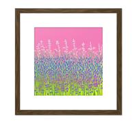 Artery8 Abstract Floral Pink Violet Green Meadow Lavender Field Painting Square Wooden Framed Wall Art Print Picture 8X8 Inch in Brown Artery8 Brown