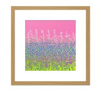 Artery8 Abstract Floral Pink Violet Green Meadow Lavender Field Painting Square Wooden Framed Wall Art Print Picture 8X8 Inch in Light Oak Artery8 Light Oak