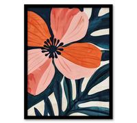 Abstract Flower Bloom Coral Pink Blue Floral Framed Wall Art Artery8 Pink A4